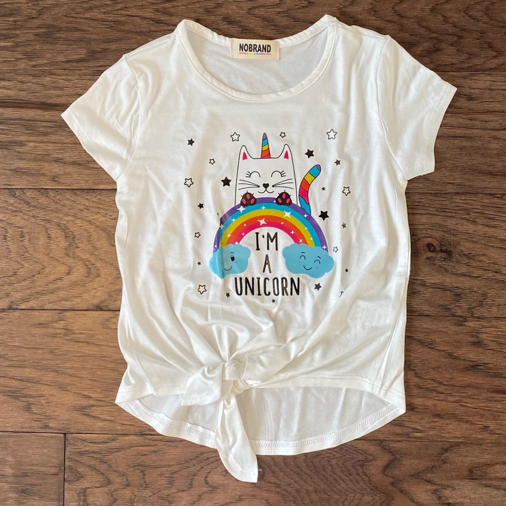 🌸NWOT🌸 Girl Rainbow Uni-Kitty Tie Front Top